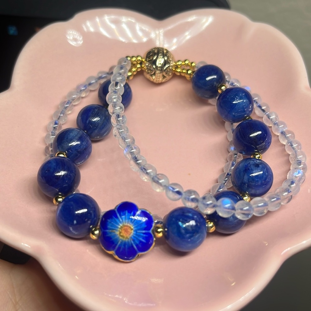Kyanite & Moonstone Gemstone Bead Bracelet